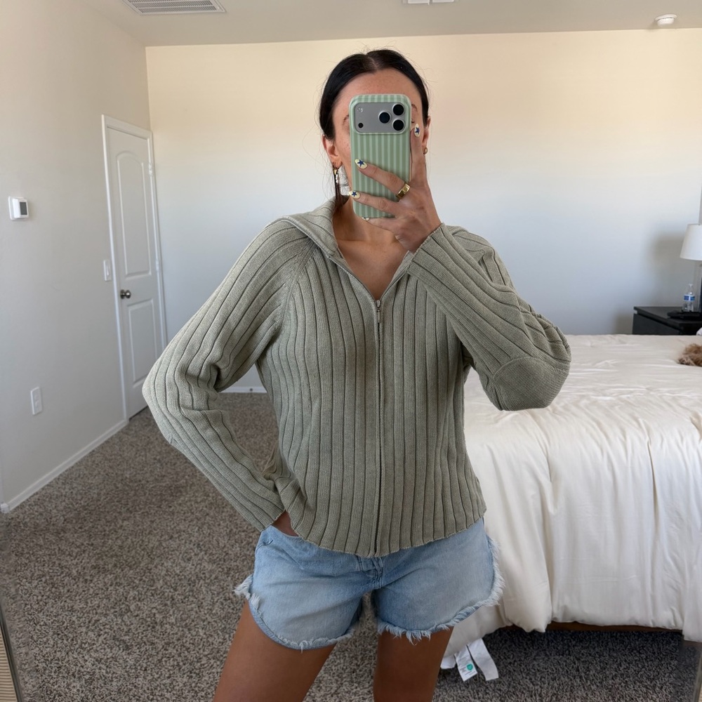Vintage jeanne Pierre ribbed zip up sweater